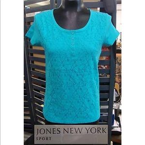 NWT Jones NY Sport Turquoise Lace Blouse